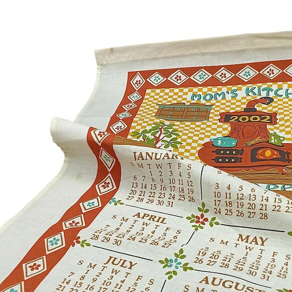 Vintage 2002 Moms Kitchen Calendar Tea Towel Wall Decor Cotton Linen Red & Orang - Picture 2 of 3